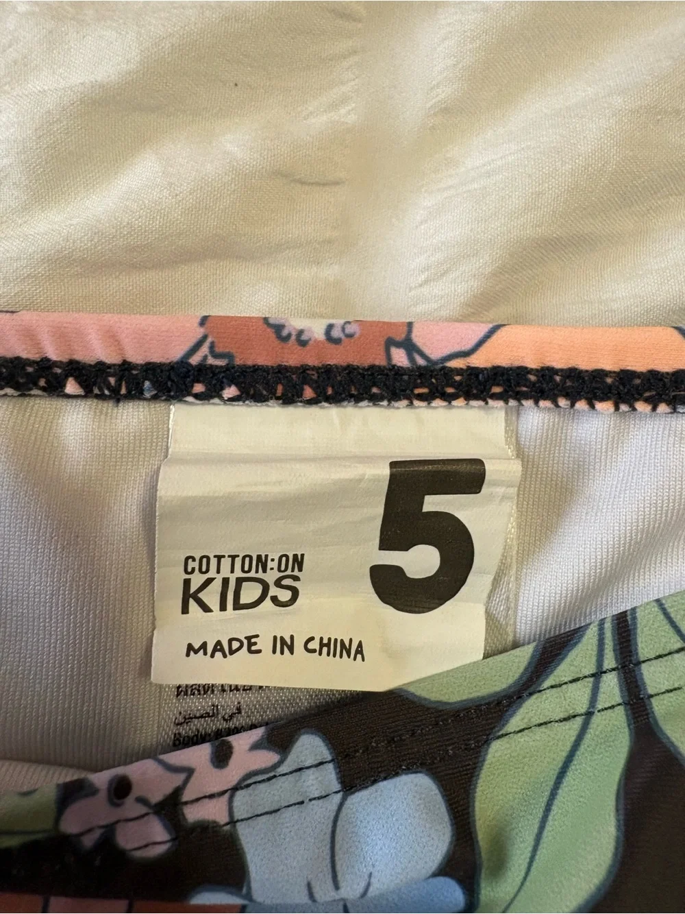 Cotton On Floral Puff-Sleeve Kids Bikini in Black, Pink, Peach & Green